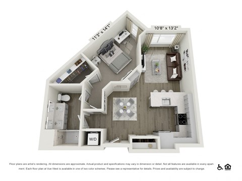 Floor plan for 1 bed, 1 bath, 791 sqft